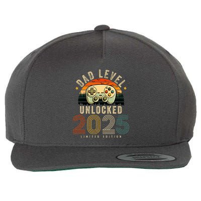 Dad Level Unlocked 2025 Dad Est 2025 Promoted To Dad 2025 Wool Snapback Cap