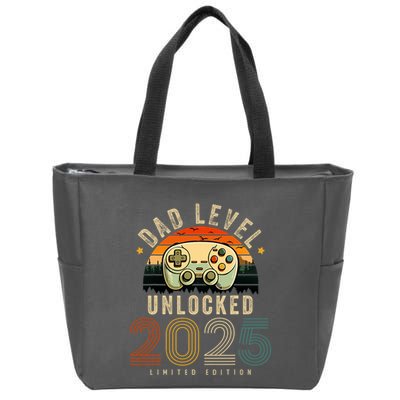 Dad Level Unlocked 2025 Dad Est 2025 Promoted To Dad 2025 Zip Tote Bag