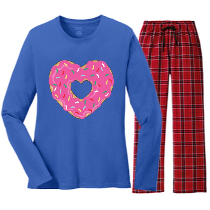 Donut Love Valentine's Day Heart Cute Meaningful Gift Women's Long Sleeve Flannel Pajama Set 