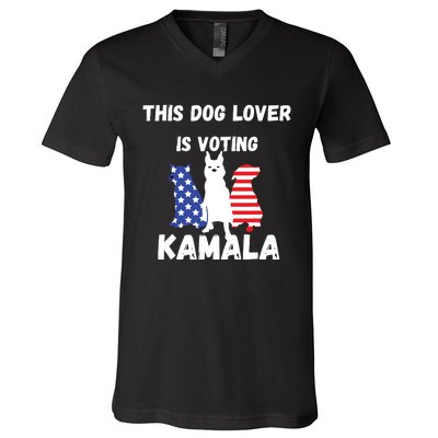 Dog Lover Voting Kamala Patriotic Dog Design V-Neck T-Shirt