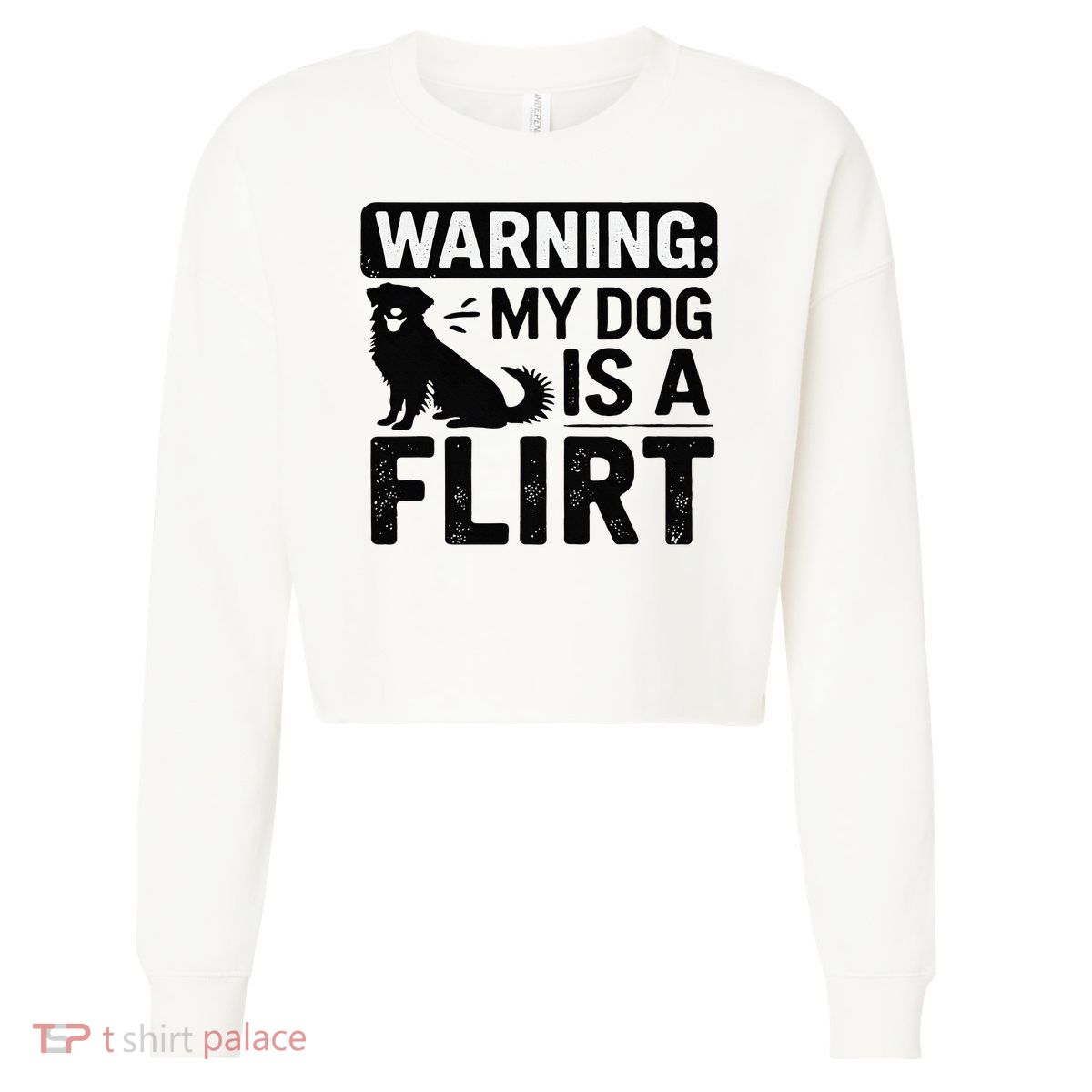 Dog Lover Warning Sign Pet Humor Flirt Cropped Pullover Crew