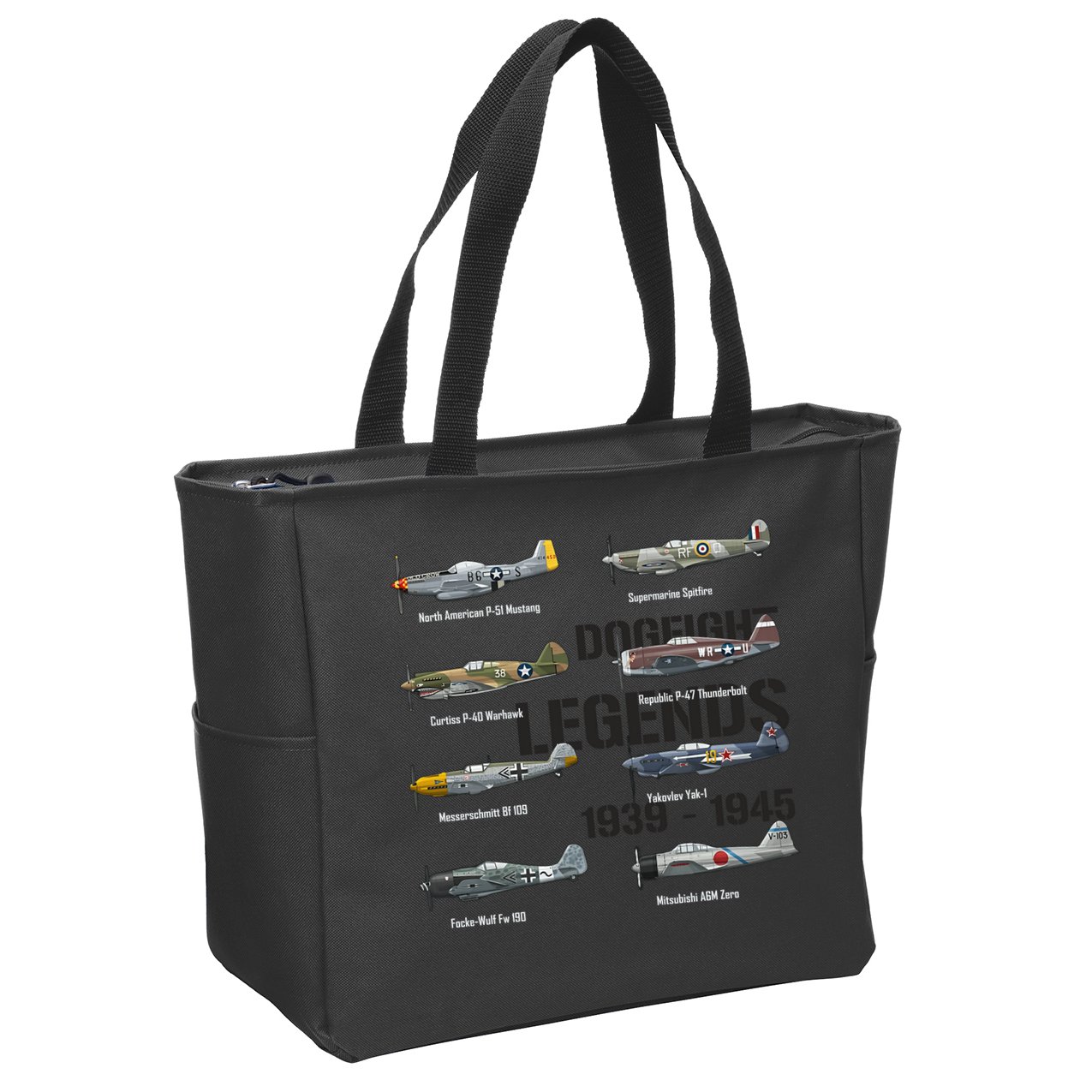 Dogfight Legends WW2 Planes Warbirds Air Fighters Zip Tote Bag