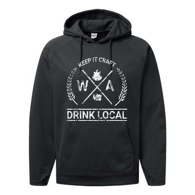 Drink Local Washington Vintage Craft Beer Brewing Performance Fleece Hoodie