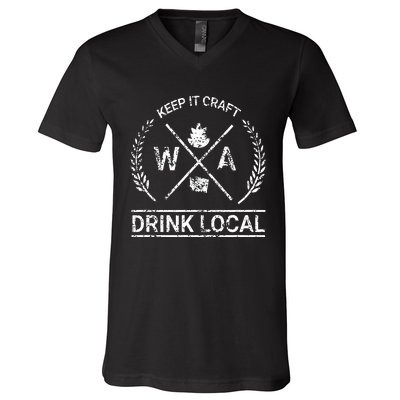 Drink Local Washington Vintage Craft Beer Brewing V-Neck T-Shirt