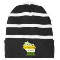 Drink Local Wisconsin Beer Drinking Striped Beanie with Solid Band