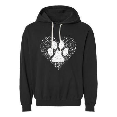 Dog Lover Women Dog Mom Dad Creative Heart Dog Paw Print Garment-Dyed Fleece Hoodie