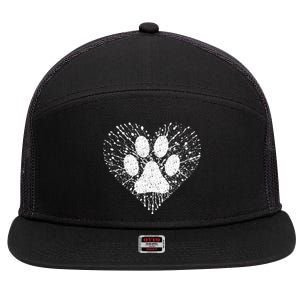 Dog Lover Women Dog Mom Dad Creative Heart Dog Paw Print 7 Panel Mesh Trucker Snapback Hat