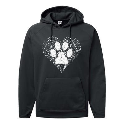 Dog Lover Women Dog Mom Dad Creative Heart Dog Paw Print Performance Fleece Hoodie