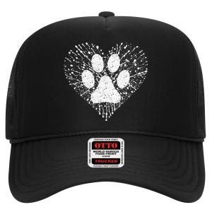 Dog Lover Women Dog Mom Dad Creative Heart Dog Paw Print High Crown Mesh Back Trucker Hat