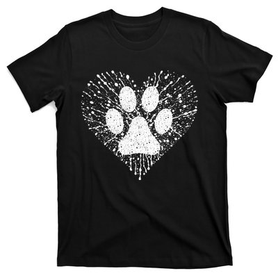 Dog Lover Women Dog Mom Dad Creative Heart Dog Paw Print T-Shirt