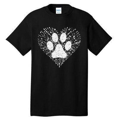 Dog Lover Women Dog Mom Dad Creative Heart Dog Paw Print Tall T-Shirt