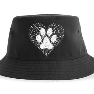 Dog Lover Women Dog Mom Dad Creative Heart Dog Paw Print Sustainable Bucket Hat