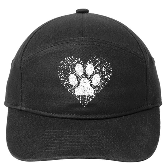 Dog Lover Women Dog Mom Dad Creative Heart Dog Paw Print 7-Panel Snapback Hat