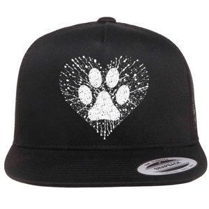 Dog Lover Women Dog Mom Dad Creative Heart Dog Paw Print Flat Bill Trucker Hat