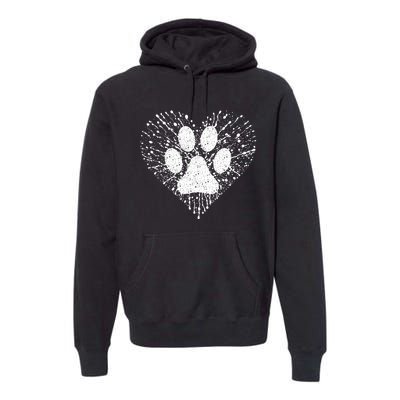 Dog Lover Women Dog Mom Dad Creative Heart Dog Paw Print Premium Hoodie