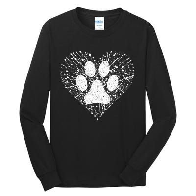 Dog Lover Women Dog Mom Dad Creative Heart Dog Paw Print Tall Long Sleeve T-Shirt