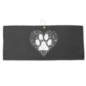 Dog Lover Women Dog Mom Dad Creative Heart Dog Paw Print Large Microfiber Waffle Golf Towel