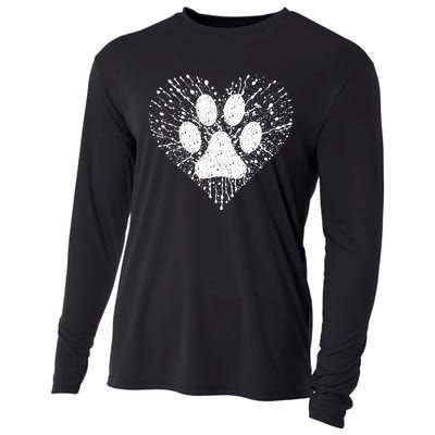 Dog Lover Women Dog Mom Dad Creative Heart Dog Paw Print Cooling Performance Long Sleeve Crew