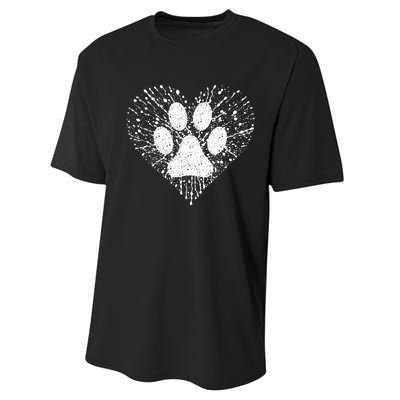 Dog Lover Women Dog Mom Dad Creative Heart Dog Paw Print Performance Sprint T-Shirt