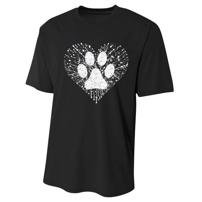 Dog Lover Women Dog Mom Dad Creative Heart Dog Paw Print Performance Sprint T-Shirt