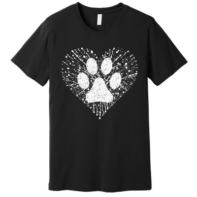 Dog Lover Women Dog Mom Dad Creative Heart Dog Paw Print Premium T-Shirt