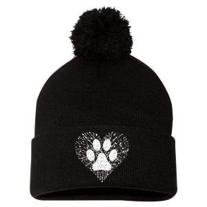 Dog Lover Women Dog Mom Dad Creative Heart Dog Paw Print Pom Pom 12in Knit Beanie