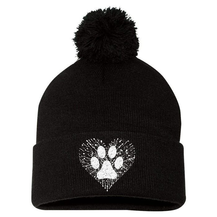 Dog Lover Women Dog Mom Dad Creative Heart Dog Paw Print Pom Pom 12in Knit Beanie