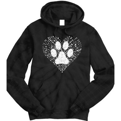 Dog Lover Women Dog Mom Dad Creative Heart Dog Paw Print Tie Dye Hoodie