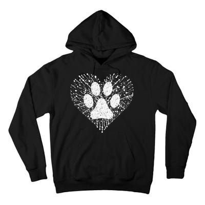 Dog Lover Women Dog Mom Dad Creative Heart Dog Paw Print Tall Hoodie