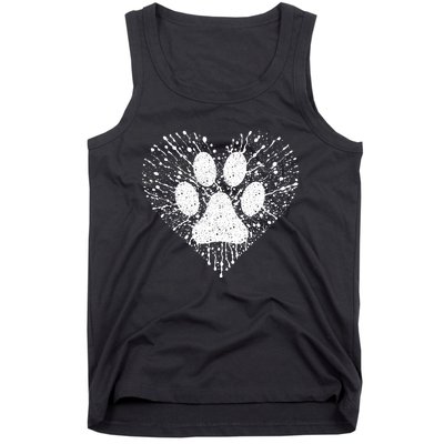 Dog Lover Women Dog Mom Dad Creative Heart Dog Paw Print Tank Top