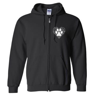 Dog Lover Women Dog Mom Dad Creative Heart Dog Paw Print Full Zip Hoodie