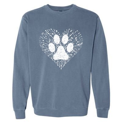 Dog Lover Women Dog Mom Dad Creative Heart Dog Paw Print Garment-Dyed Sweatshirt