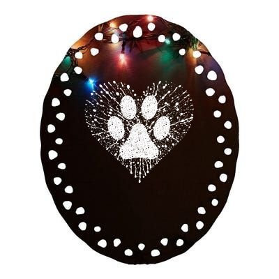 Dog Lover Women Dog Mom Dad Creative Heart Dog Paw Print Ceramic Oval Ornament