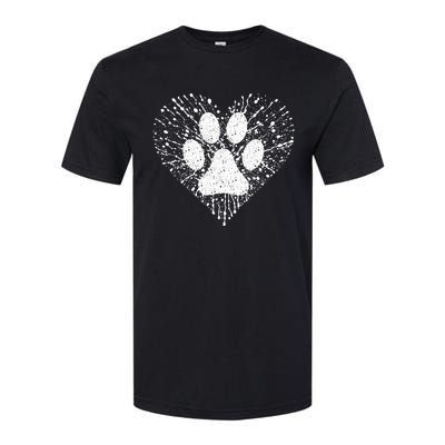 Dog Lover Women Dog Mom Dad Creative Heart Dog Paw Print Softstyle CVC T-Shirt