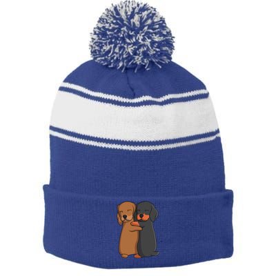 Dachshund Lover Weiner Dog Stripe Pom Pom Beanie