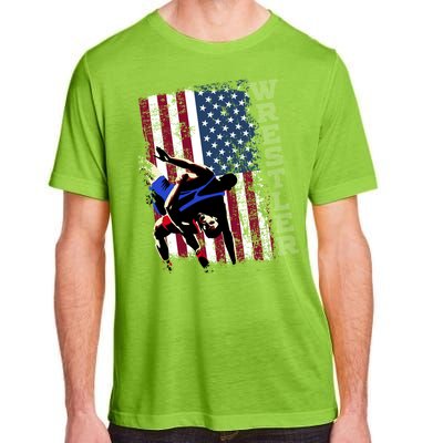 Distressed Look Wrestling Gift American Flag Gift Adult ChromaSoft Performance T-Shirt