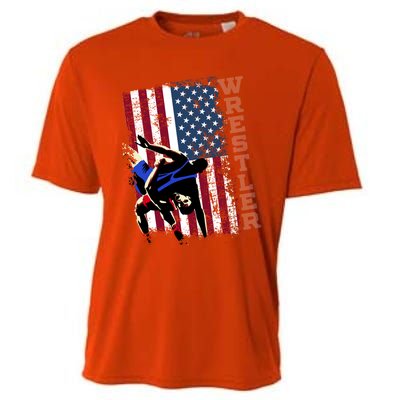 Distressed Look Wrestling Gift American Flag Gift Cooling Performance Crew T-Shirt