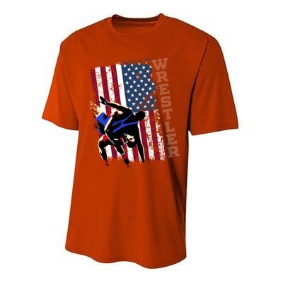 Distressed Look Wrestling Gift American Flag Gift Performance Sprint T-Shirt