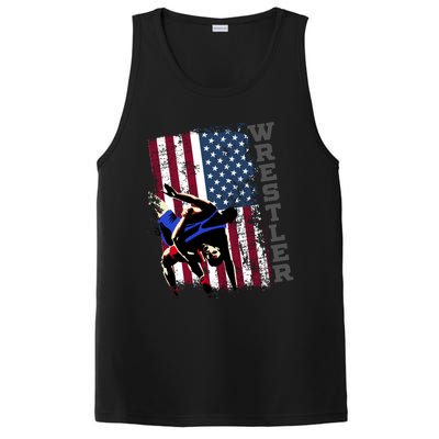 Distressed Look Wrestling Gift American Flag Gift PosiCharge Competitor Tank