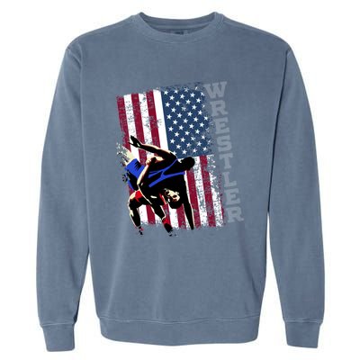 Distressed Look Wrestling Gift American Flag Gift Garment-Dyed Sweatshirt