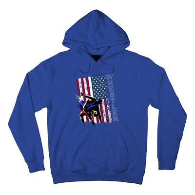 Distressed Look Wrestling Gift American Flag Gift Hoodie