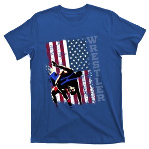 Distressed Look Wrestling Gift American Flag Gift T-Shirt