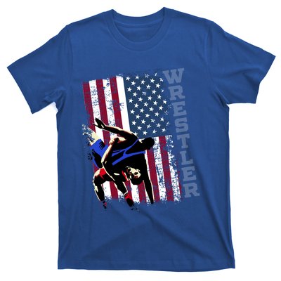 Distressed Look Wrestling Gift American Flag Gift T-Shirt