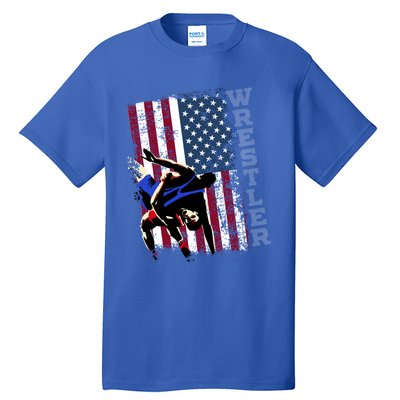 Distressed Look Wrestling Gift American Flag Gift Tall T-Shirt