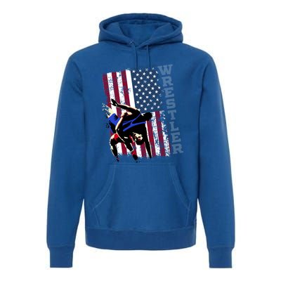 Distressed Look Wrestling Gift American Flag Gift Premium Hoodie