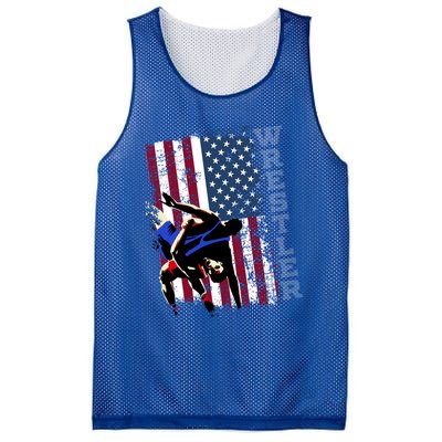 Distressed Look Wrestling Gift American Flag Gift Mesh Reversible Basketball Jersey Tank