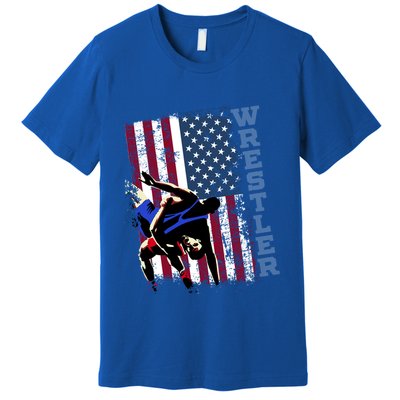 Distressed Look Wrestling Gift American Flag Gift Premium T-Shirt