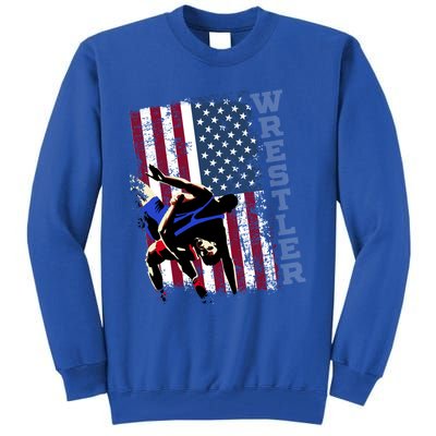 Distressed Look Wrestling Gift American Flag Gift Tall Sweatshirt