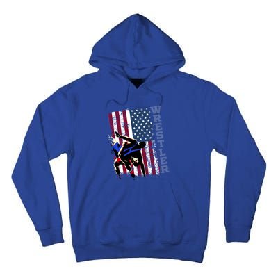 Distressed Look Wrestling Gift American Flag Gift Tall Hoodie