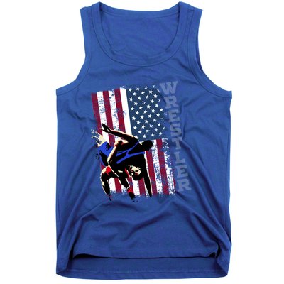 Distressed Look Wrestling Gift American Flag Gift Tank Top